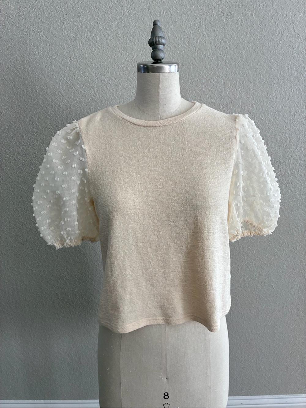 Anthropologie Cream Puff Sleeve Knit Tee